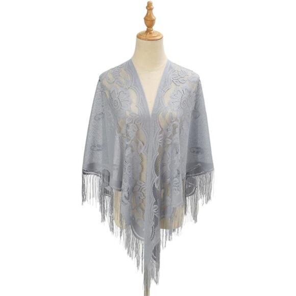 Shawl Wraps Hollow Solid Color Grey - Picture 1 of 5
